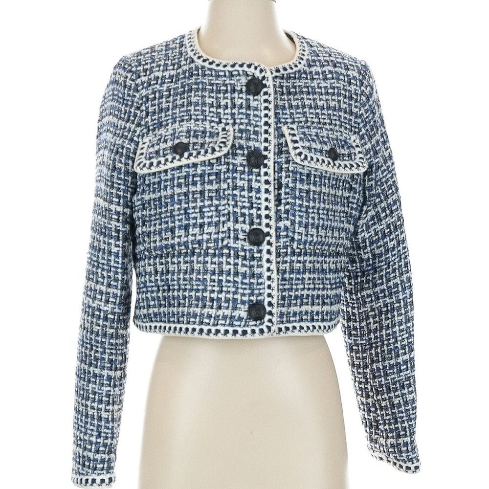 Christian Lacroix Blue and White Tweed Boucle Blazer Sz XS